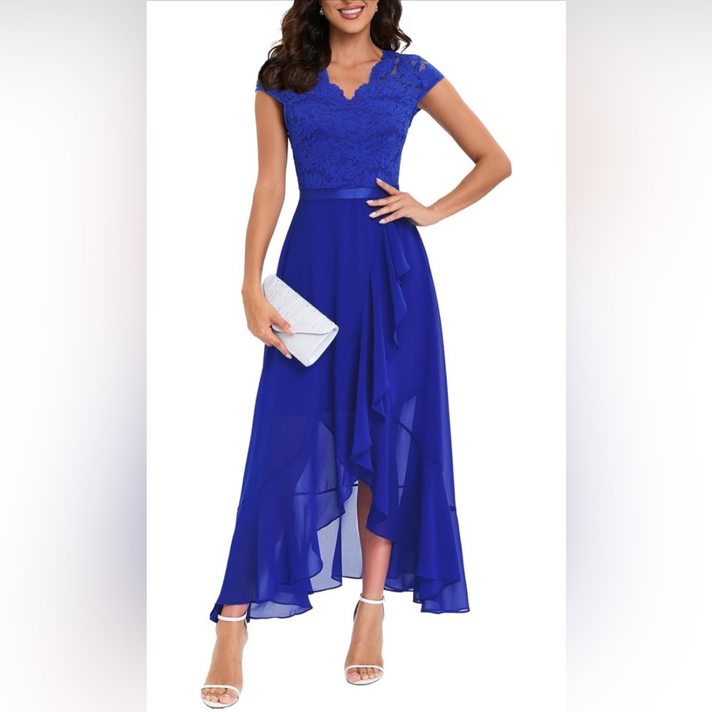 Bbonlinedress V-Neck Wedding Hi-Lo Floral Lace Prom Cocktail Bridesmaid Dress